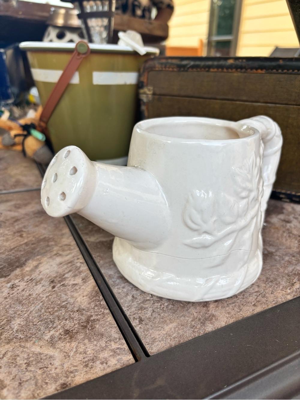 White Ceramic Watering Can Planter - Home Art